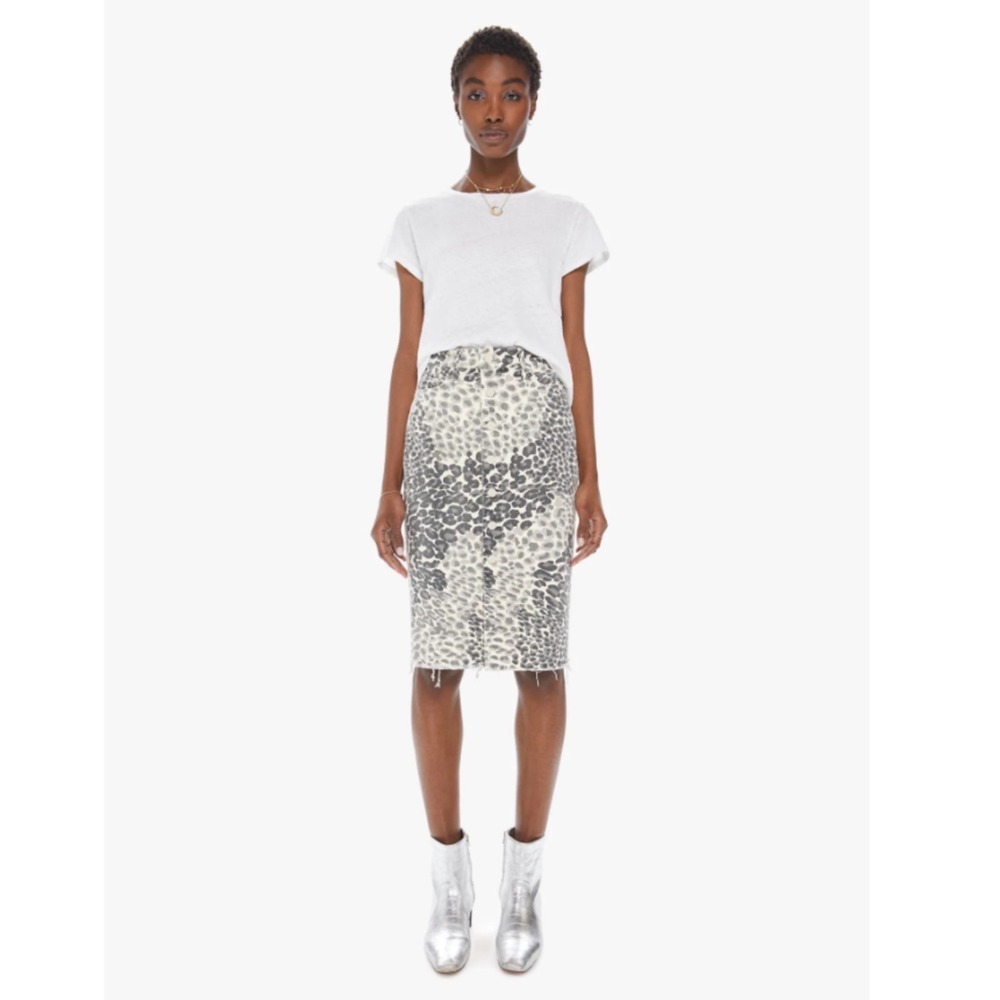 Mother High Waisted Button Down Knee Skirt Play Date Leopard‎ Print Grey Size 28